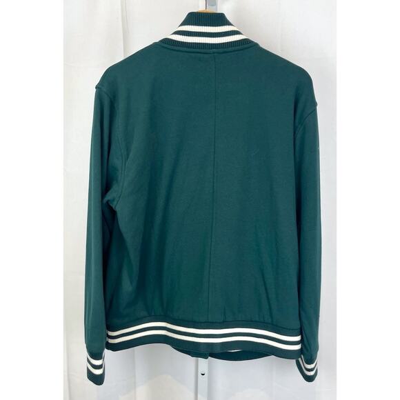 LOU & GREY Loft Crest Varsity Jacket Embroidered Bomber Green White Size L - Picture 2 of 8